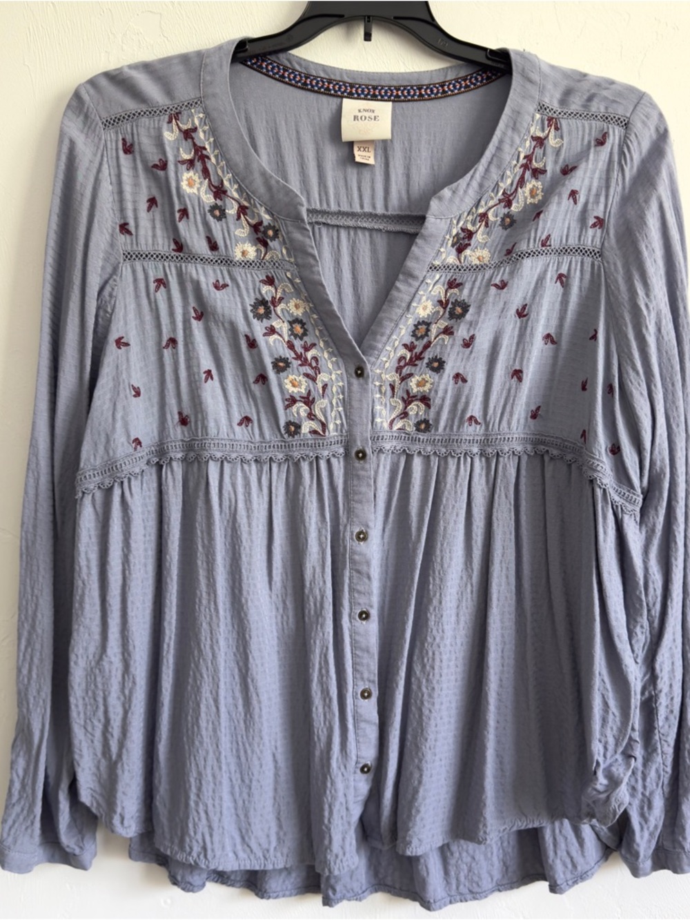 Knox Rose Boho Embroidered Top XXL Blue - Picture 4 of 10